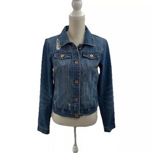 Ci Sono Blue Distressed Jean Jacket Women’s Medium Long Sleeve Classic Cotton